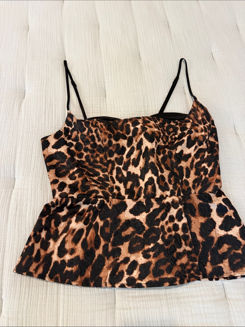 Maeve Leopard Print Spaghetti Strap Peplum Camisole - Brown/Black